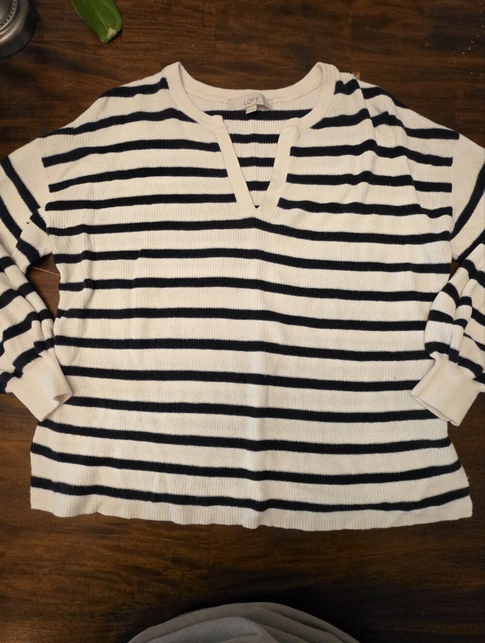 LOFT Striped V-Neck Slouchy Pullover Knit Sweater